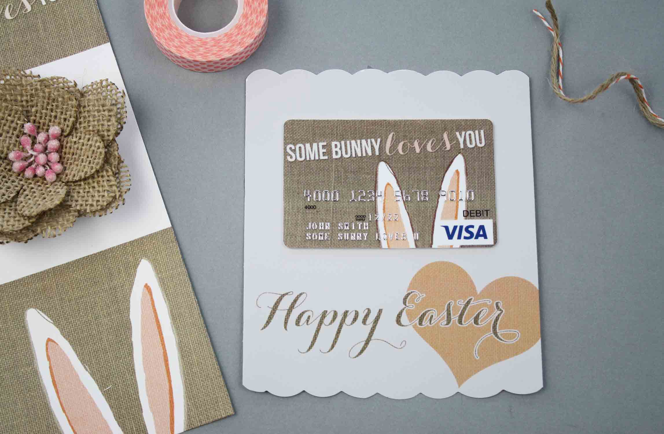 burlap bunny gift card
