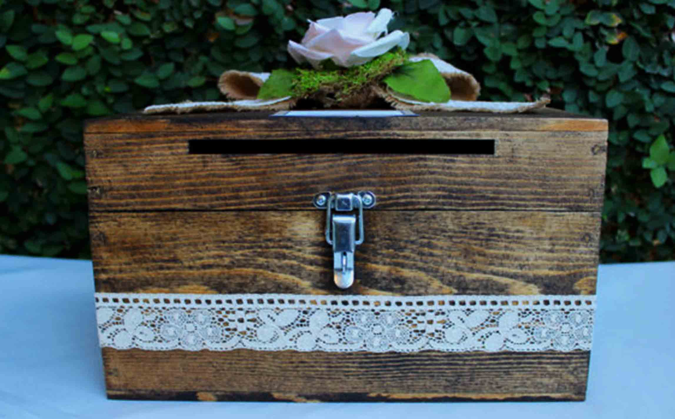 Wedding Card Box with Lock Rustic Wood Gift Box Card Holder for Wedding B3G1 