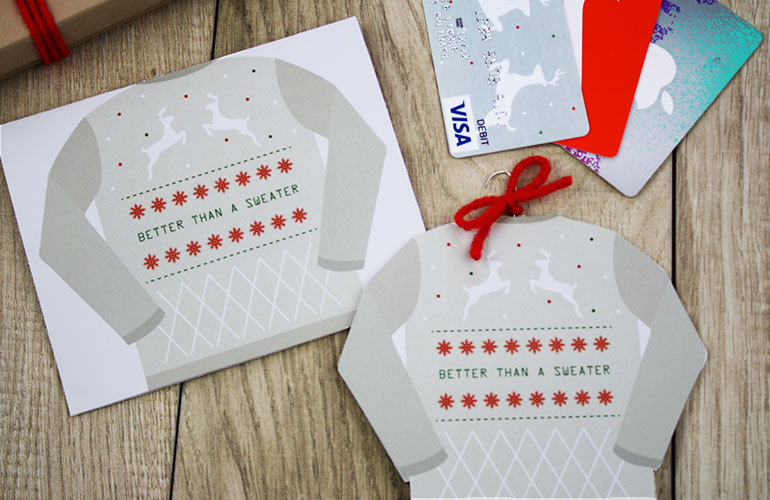 Two ways to make a Christmas Sweater gift card holder