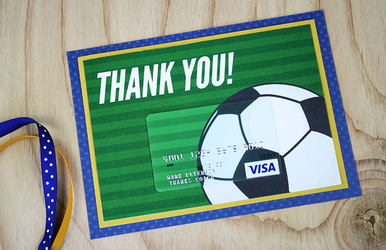 Visa gift card on soccer ball