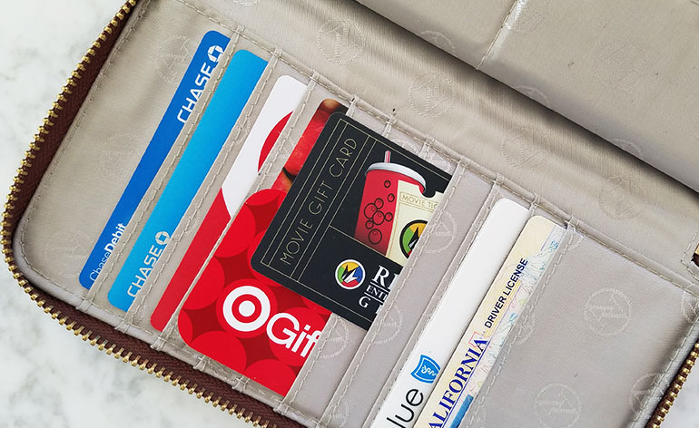 turn gift cards sideways in wallet