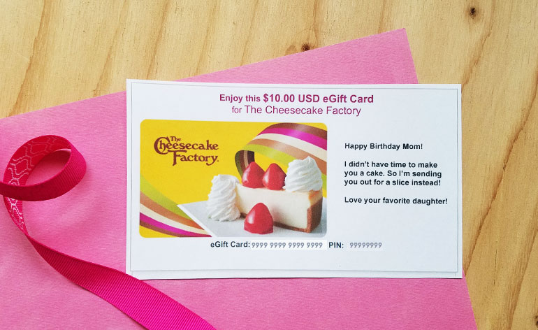 cheesecake factory gift card printed