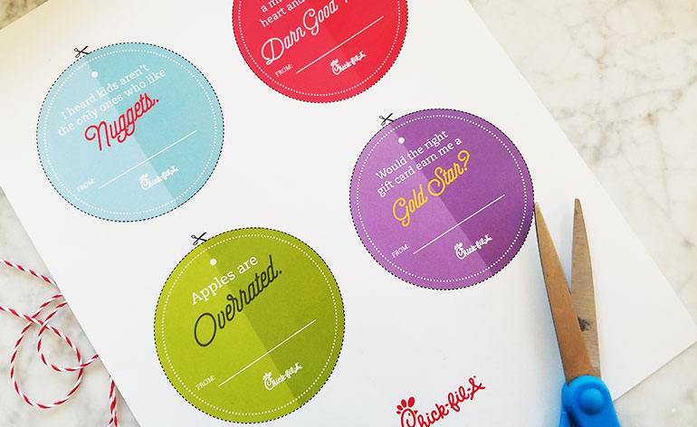 FREE Printable Chick-fil-A Gift Card Tags for Teacher