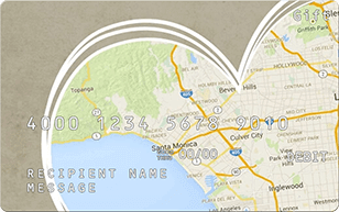 Gift card with heart shaped map