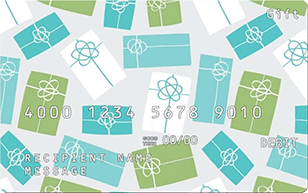 gift card with teal, green and white presents