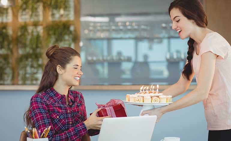 giving someone a gift at the office