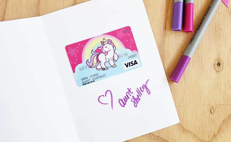 free unicorn birthday card signed on the inside