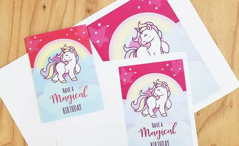 free unicorn birthday card before folded