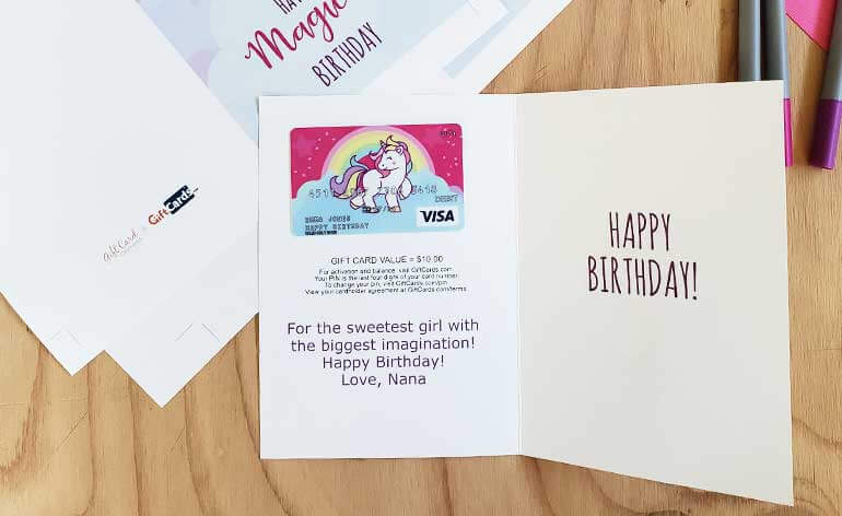free unicorn birthday card printed on the inside