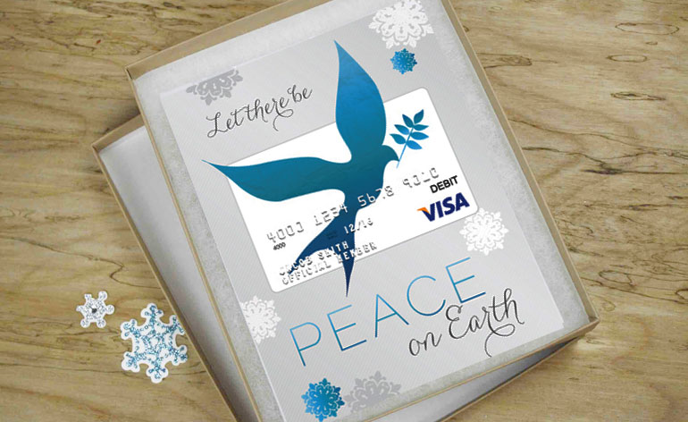 peace on earth gift card holder and visa gift card