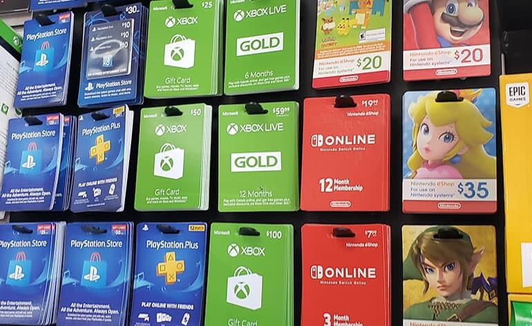 gaming gift cards on pegs