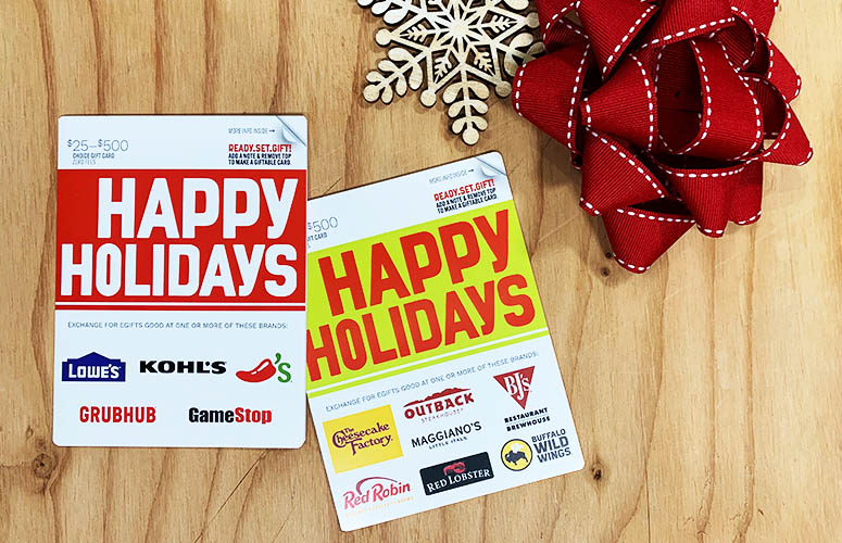 happy holidays gift cards with bow