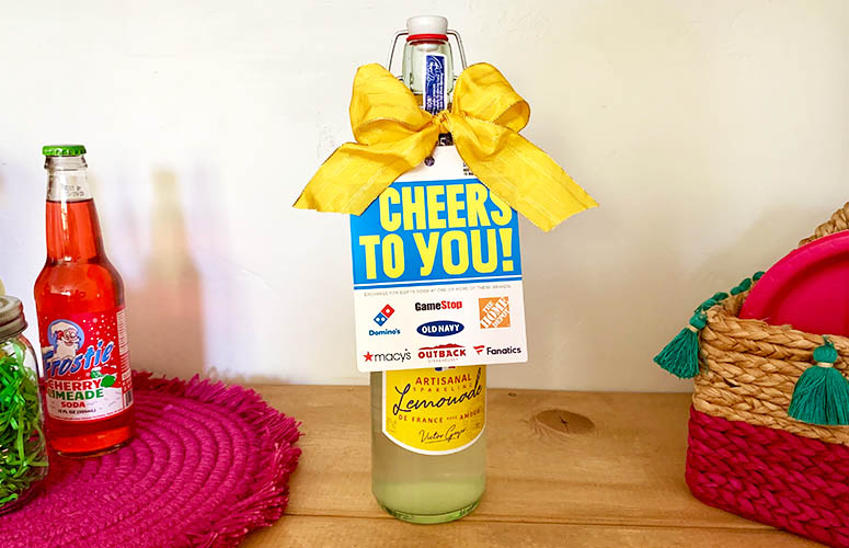 cheers to you gift card on standing bottle