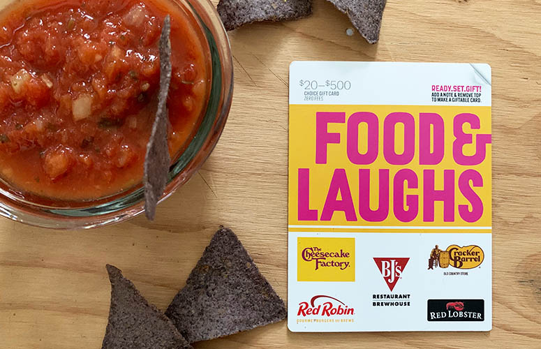 Food & Laughs gift card with salsa