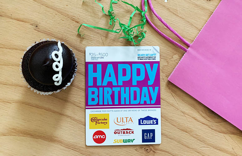 Happy Birthday gift card with cupcake