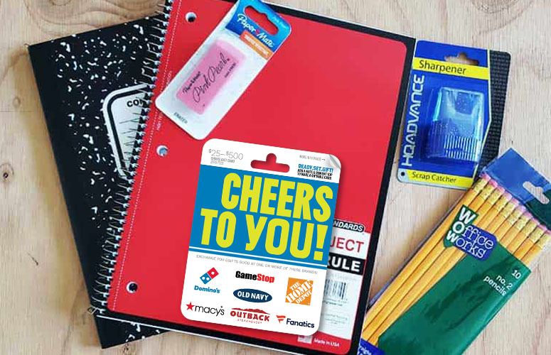 school supplies with cheers to you gift card
