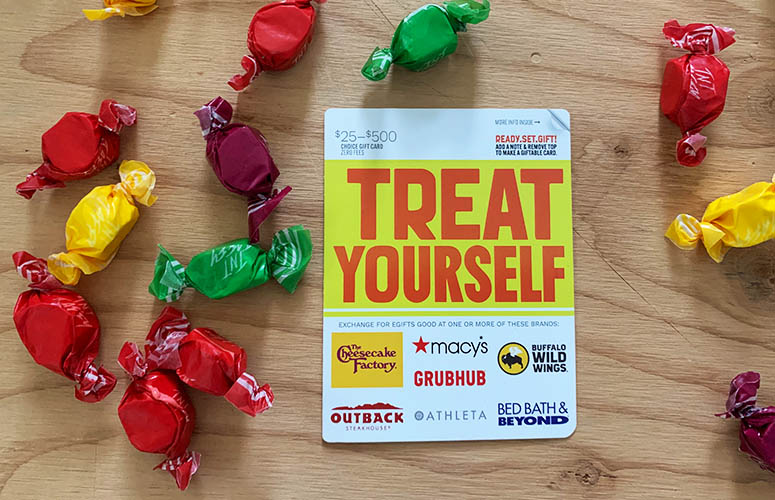 Treat Yourself gift card with candy