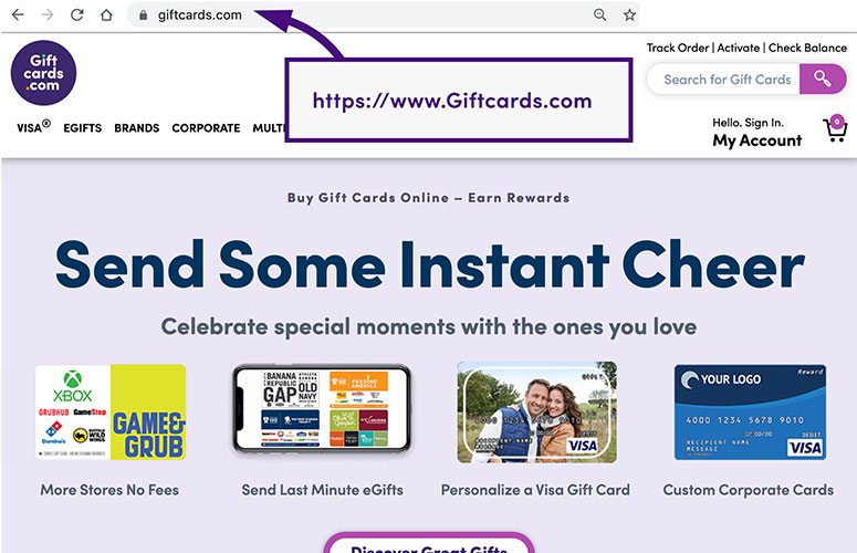 giftcards.com website with URL highlighted