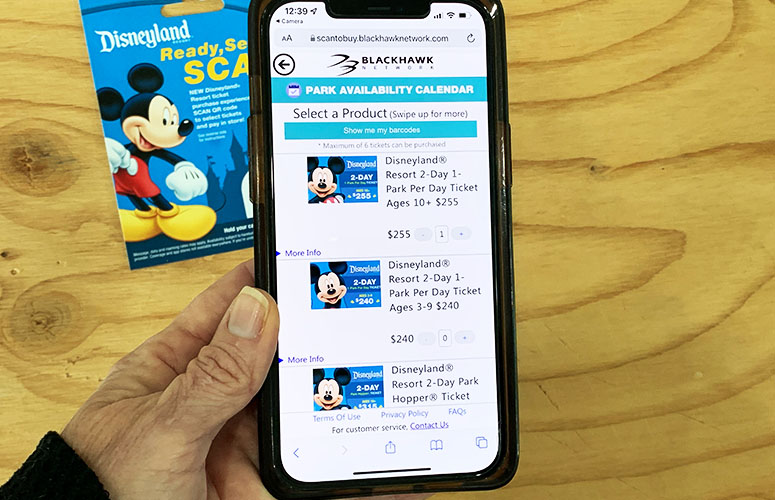 choosing tickets on Disney scan it app
